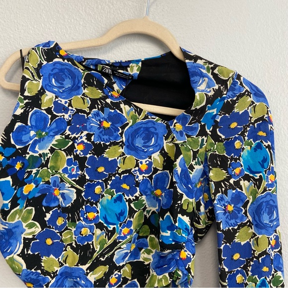 New Zara Floral Print One Sleeve Asymmetrical Cropped Too Size Small - Picture 5 of 16